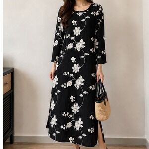 XIMO Black‎ Floral Print Midi Dress Long Sleeve Bohemian Women's Size M x2